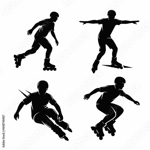 Dynamic Silhouettes of Skaters Performing Various Moves on Rollerblades