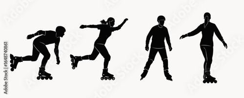 Silhouettes of People Performing Inline Skating Moves Dynamic Action Poses