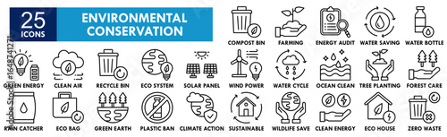 Environmental Conservation icon collection set. Containing design environment, ecology, conservation, green, nature