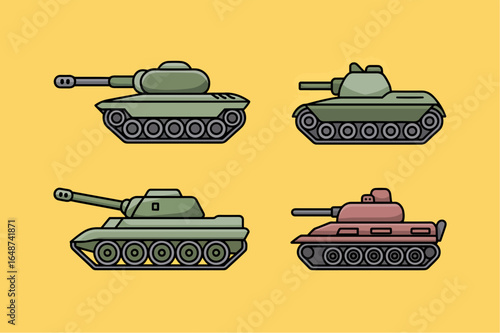 Four Pixel Art Style Armored Fighting Vehicles on a Yellow Background
