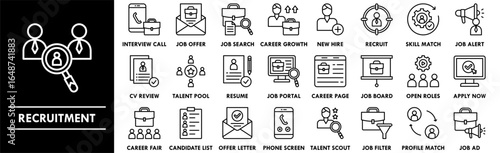 Recruitment icon collection set. Containing design business, recruitment, employee, job, office, person