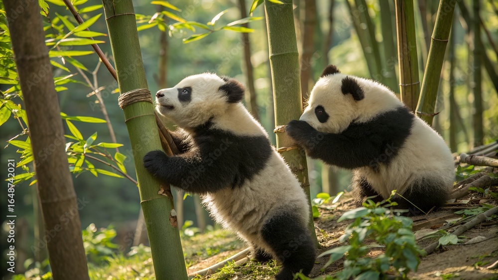 Obraz premium giant panda eating bamboo