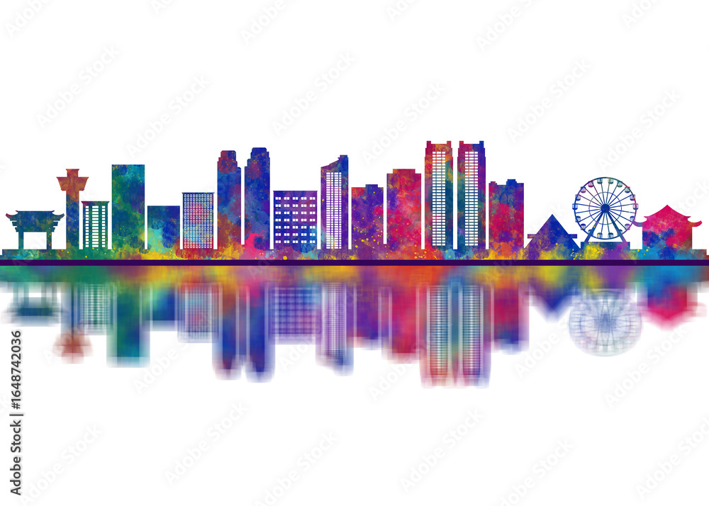 Obraz premium Ulsan South Korea Skyline. Cityscape Skyscraper Buildings Landscape City Downtown Abstract Landmarks Travel Background Modern Art