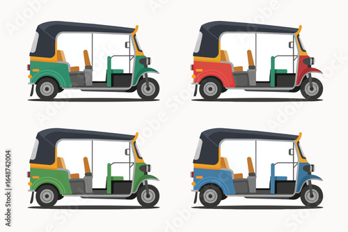 Colorful Auto Rickshaws or Tuk Tuks Used for Transportation in Developing Countries