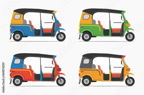 Colorful Auto Rickshaws Ready for Travel Adventure Tourism Transportation Service