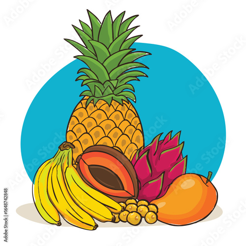 Tropical fruits cultivated in Nicaragua. Organic fruits or vegetarian food.