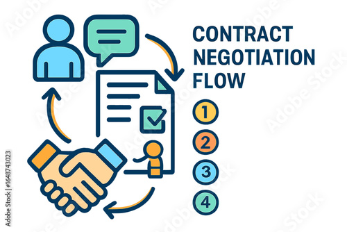 Contract negotiation flow diagram with icons and steps outlined contract negotiation flow
