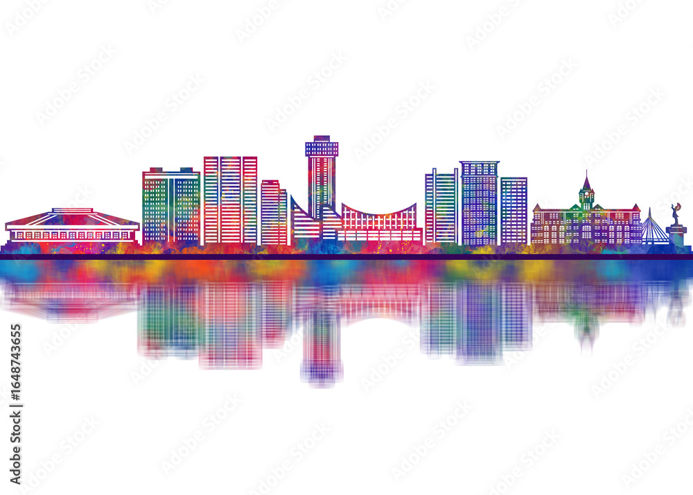 Obraz premium Wichita Kansas Skyline. Cityscape Skyscraper Buildings Landscape City Downtown Abstract Landmarks Travel Background Modern Art