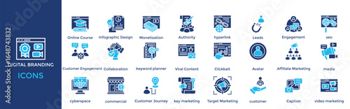 Digital Branding icon set. Containing Monetization, Authority, hyperlink, Leads, Engagement, seo, Customer Engagement