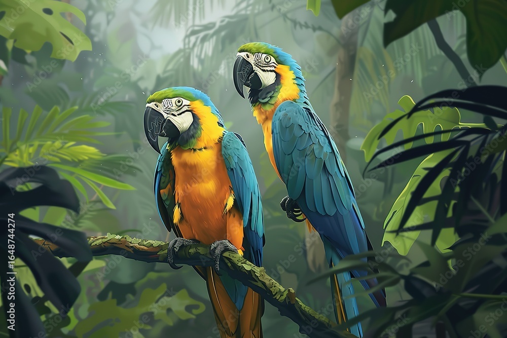 Obraz premium Macaw parrot bird in tropical forest,