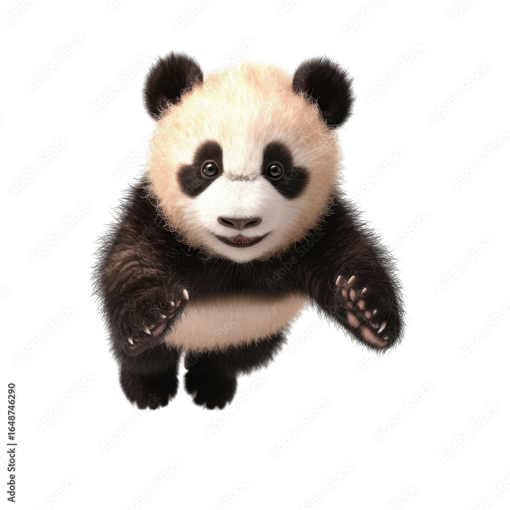 Fototapeta premium A panda bear floating on black background