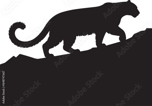 Majestic panther stalking through rugged terrain silhouette