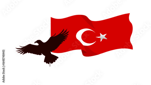 Turkey flag waving with eagle illustration symbol of turkish nation and patriotism in national colors