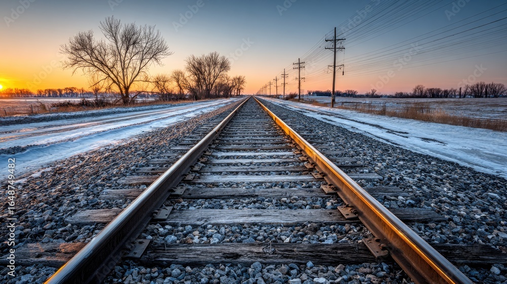 Fototapeta premium Railway to Horizon at Sunset
