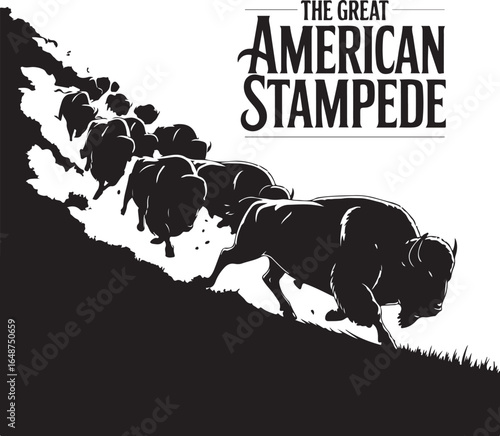 Powerful bison stampede charges downhill, great American spirit