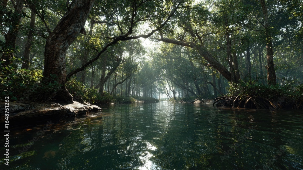 Obraz premium Serene River Through the Trees