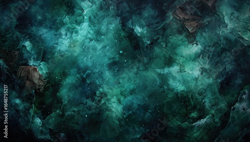 Deep teal and dark green abstract texture with hints of brown, suggesting a celestial or cosmic landscape
