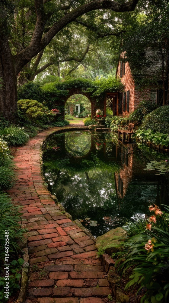 Fototapeta premium Stone Path Through Enchanted Garden
