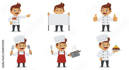Six Cheerful Cartoon Chefs in Various Actions.