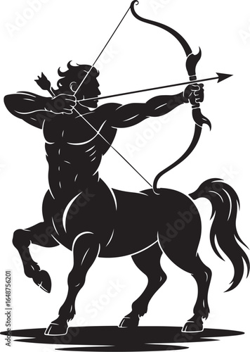 Powerful centaur archer aims bow ready to strike with arrow