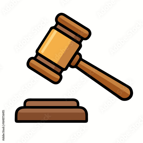 A cartoon gavel and sound block on a white background symbolizing justice and law