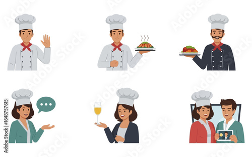Diverse Chefs Collection Smiling Culinary Professionals in Various Poses – Vector