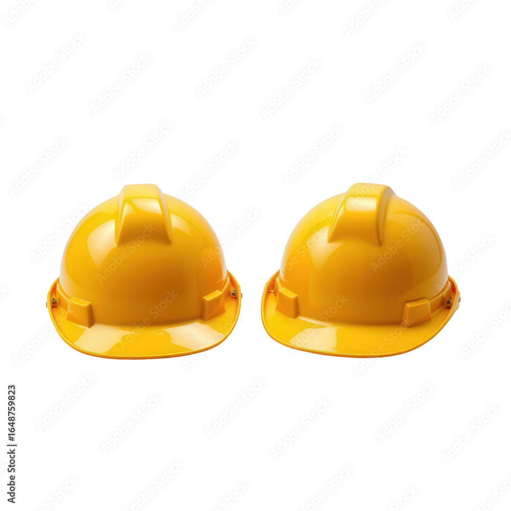 Fototapeta premium Two Bright Yellow Hard Hats Isolated on a Transparent background