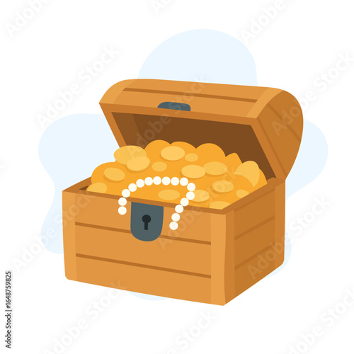 A Treasure Chest Filled with Gold Coins and Pearls: Discover the Bounty Inside This Iconic Symbol of Adventure and Wealth in a Captivating Digital Art Style