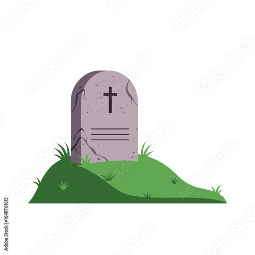 A solitary headstone stands proudly atop a grassy mound a symbol of remembrance and eternal rest