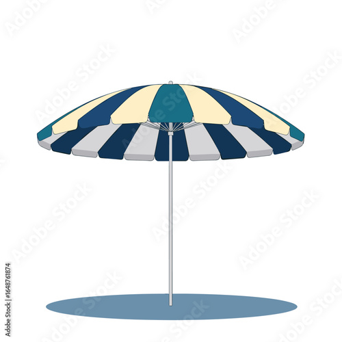 Large striped beach umbrella offering shade and comfort on a sunny day