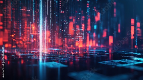 Wallpaper Mural Abstract digital landscape with red and blue glowing lights suggesting data transfer in a photo Torontodigital.ca