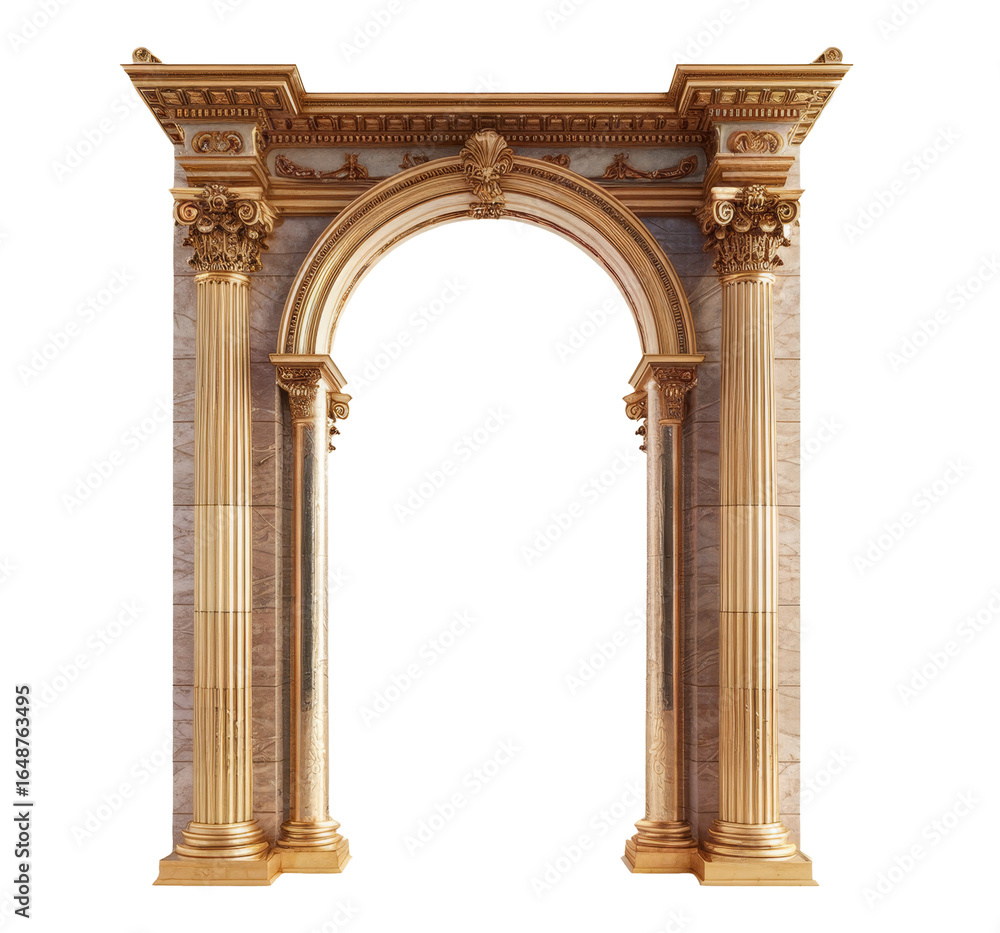 Fototapeta premium golden marble archway on transparent background