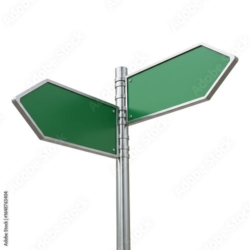 Blank Green Directional Signpost Showing Two Opposite Paths for Guidance