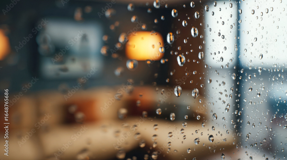 Naklejka premium Realistic blurred background depicting a cozy indoor setting during a rainy Zoom call