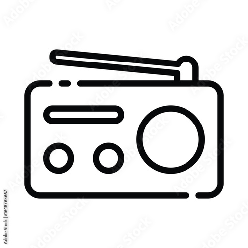 An oldfashioned radio outlined in black with an antenna. Editable stroke