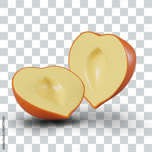 Two halves of peeled hazelnuts. Vector realistic mockup, isolated template