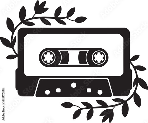 Retro cassette tape with elegant floral vine accent