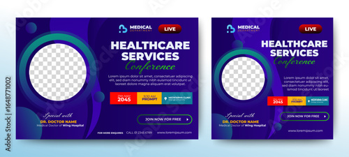 Healthcare service live webinar banner invitation and social media post template. Health webinar invitation design.