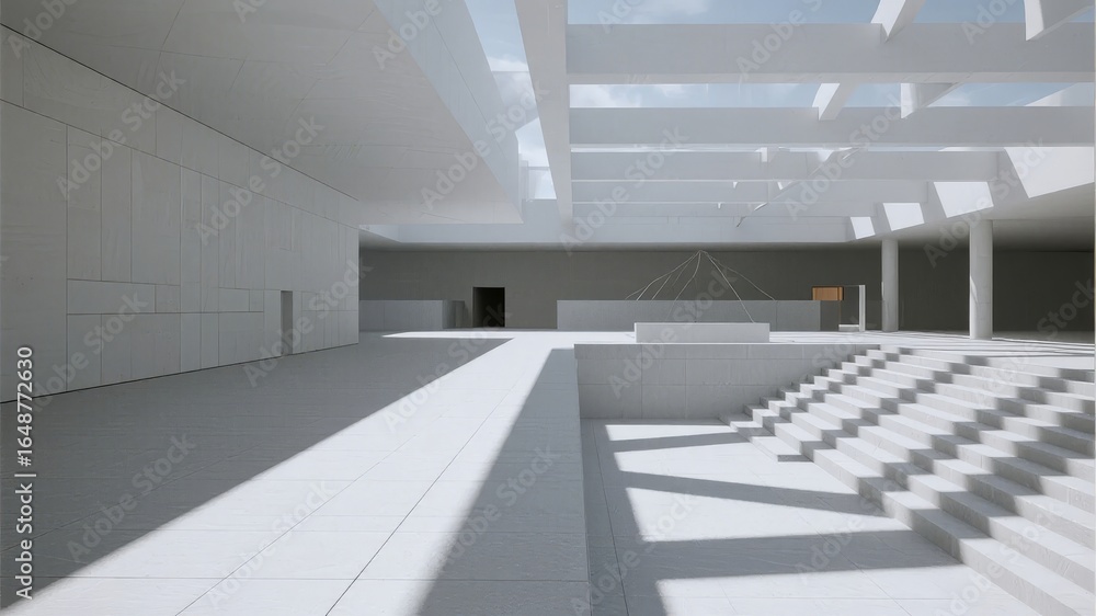 Naklejka premium Modern Architectural Interior with Staircase and Skylights
