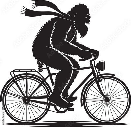 black bigfoot riding bicycle with scarf clip art preview