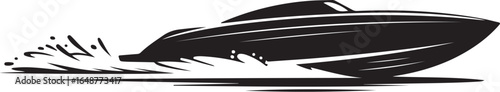 Sleek speed boat cutting through water with dynamic splash