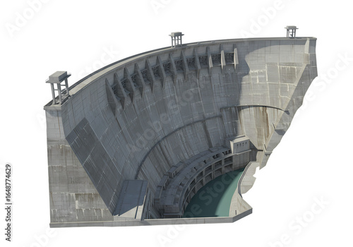 Curved Concrete Dam Structure isolated on transparent background