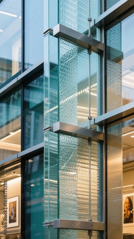 Fototapeta premium Modern glass and metal architectural detail of a building facade