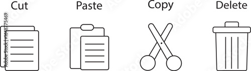 Basic Editing Function Icons – Cut, Copy, Paste, Delete.