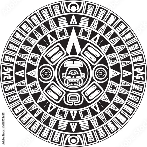 Ancient Aztec Sun Stone calendar symbol iconic design