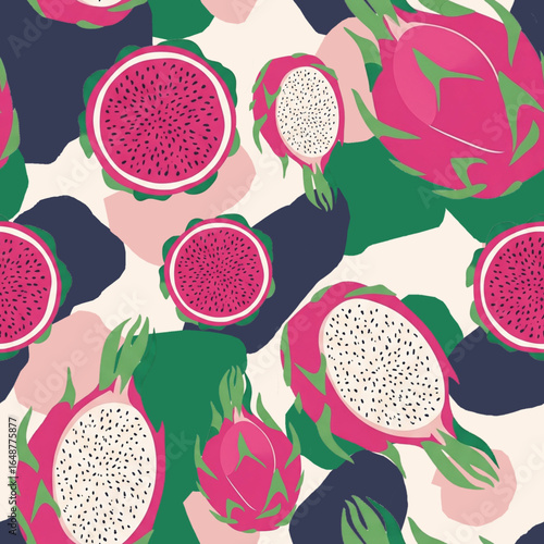 seamless background with fruits dragonfruit
