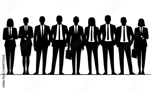 Silhouette of a group of business people on a white background