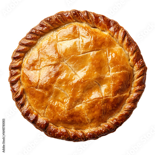 Chicken pie with pastry crust top view isolated on transparent background