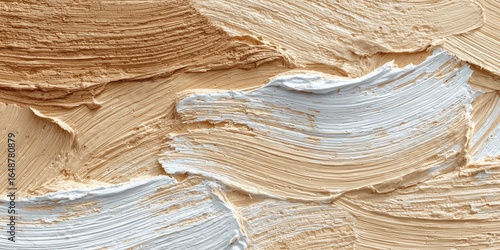 Textured strokes of light beige and off-white paint or cosmetic product
