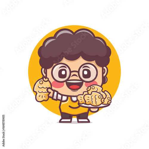 Wallpaper Mural cute man holding bungeoppang korean food, cartoon characters Torontodigital.ca